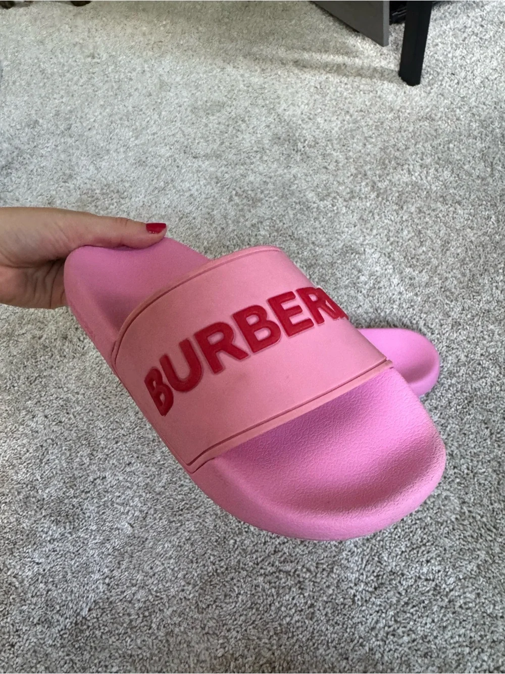 Burberry Pink Slide Sandals with Red Logo - Women's